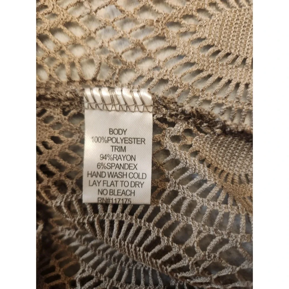 Saint Tropez West Cover Up Womens Small Brown Crochet Sheer Beaded‎ Tie Tunic